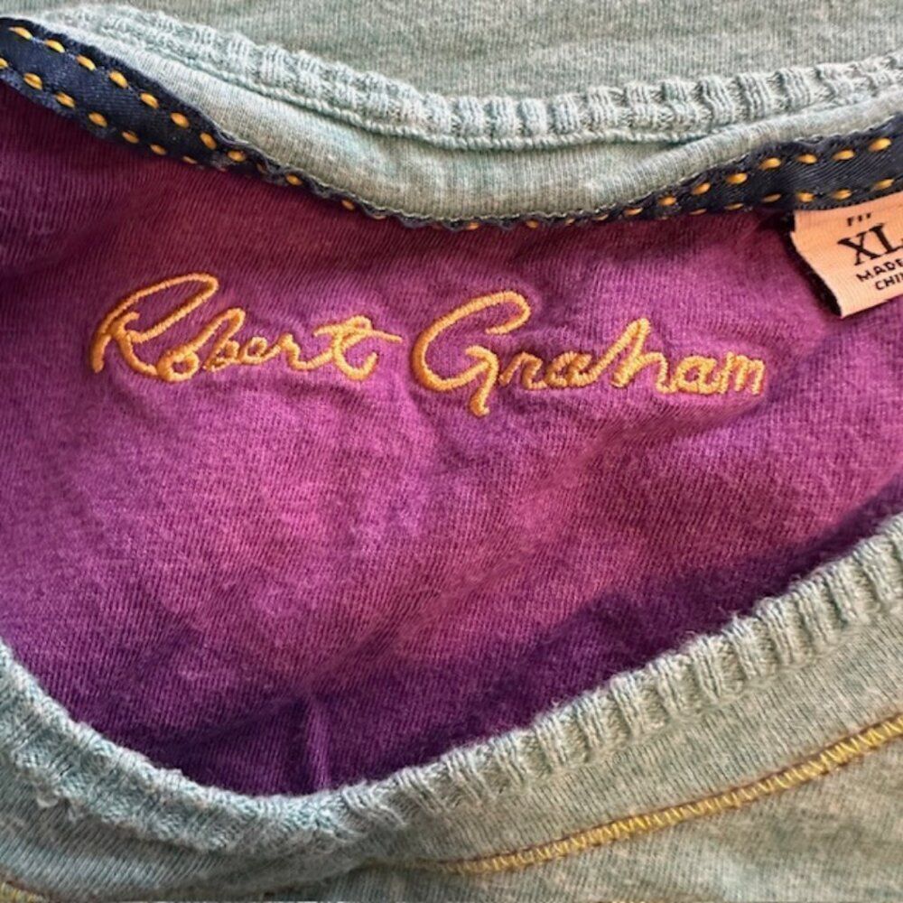 Robert Graham Teal Short Sleeve V-Neck Shirt in Size XL‎ Classic Fit - Picture 3 of 6